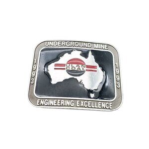 Vintage ULAN Enamel Belt Buckle, Australian Underground Mine 1993 Mining Down